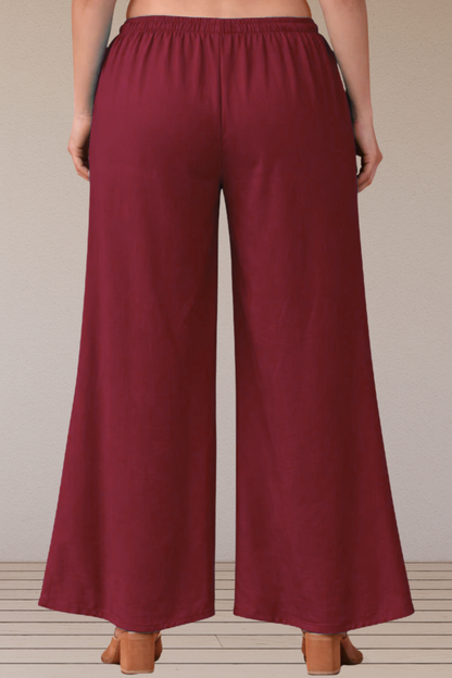 Maroon Belted Rayon Loose Palazzo