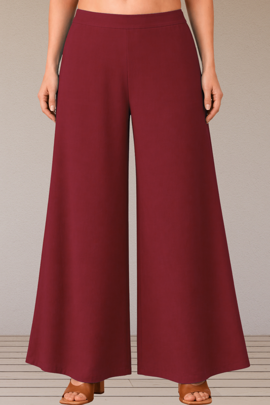 Maroon Belted Rayon Loose Palazzo