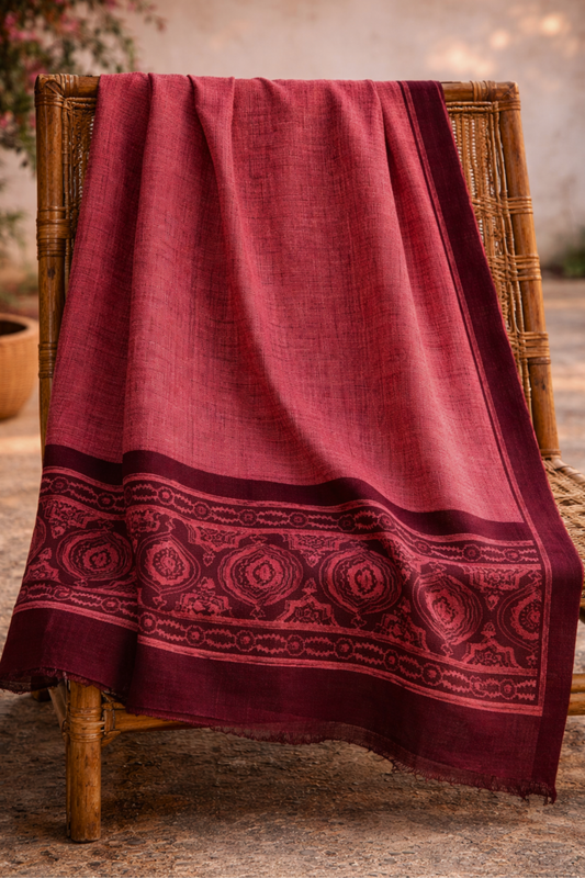 Maroon Block Printed Cotton Dupatta