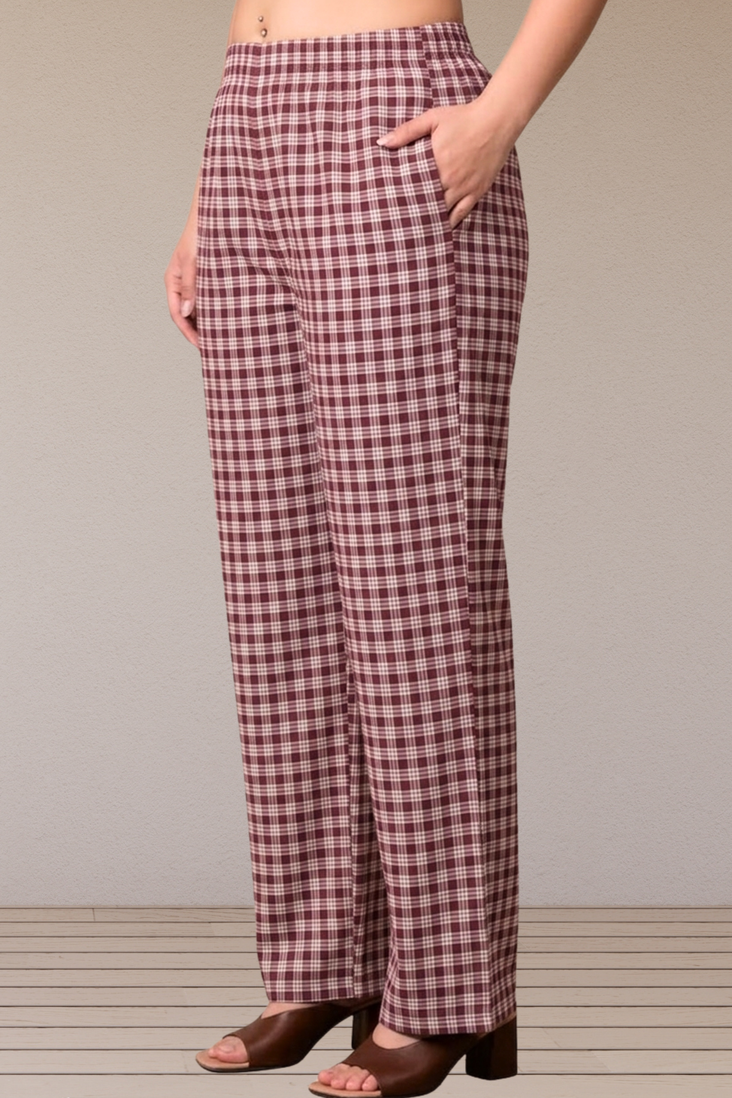 Maroon Checked Cotton Pajama Pant