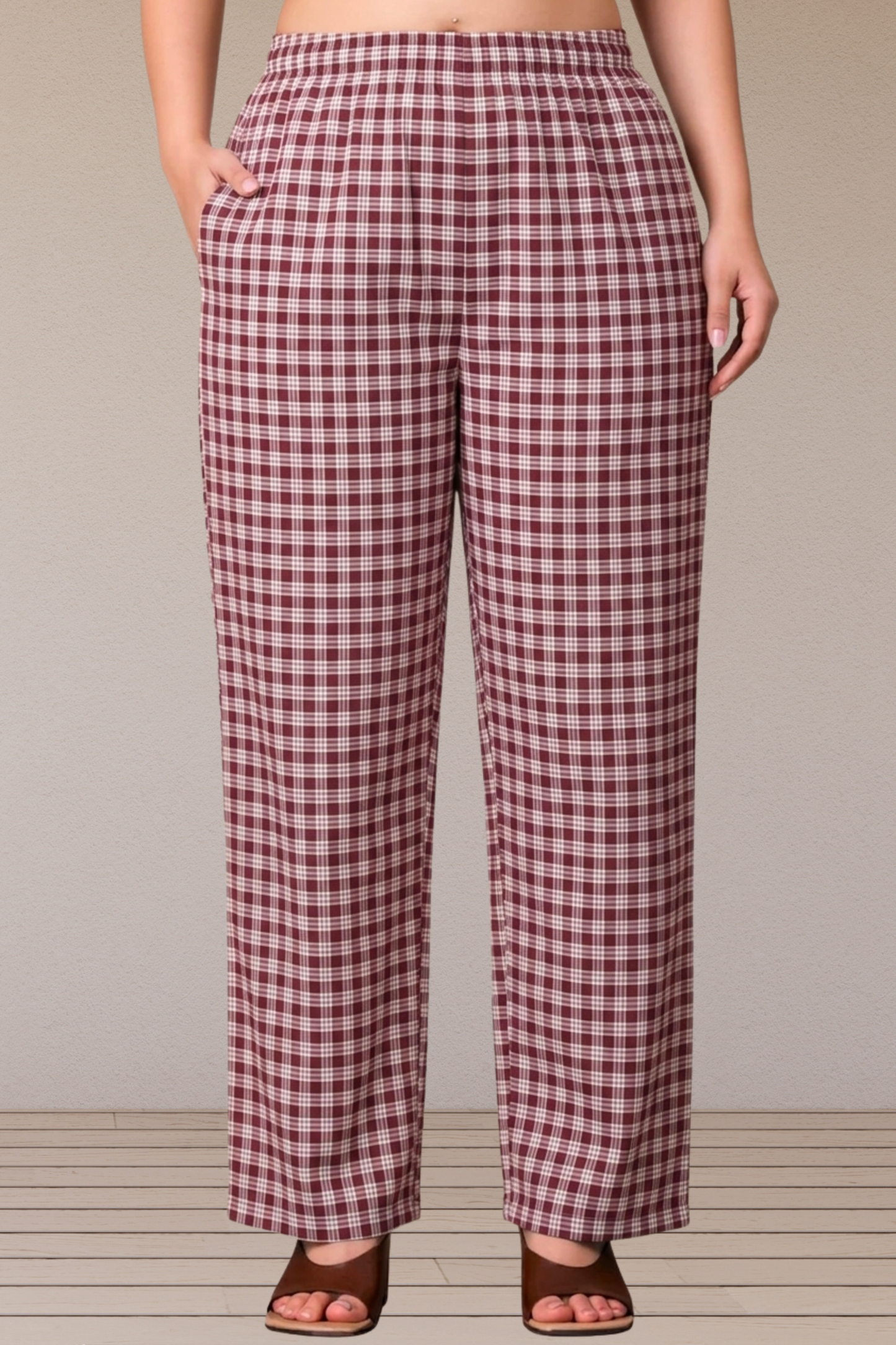 Maroon Checked Cotton Pajama Pant