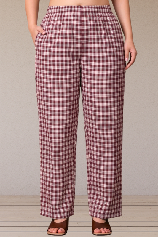 Maroon Checked Cotton Pajama Pant