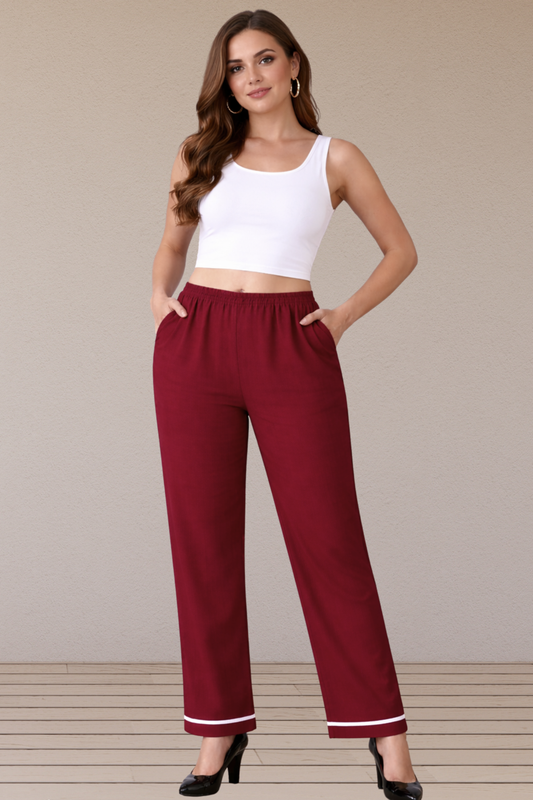 Maroon Detailed Hemline Pant Palazzo
