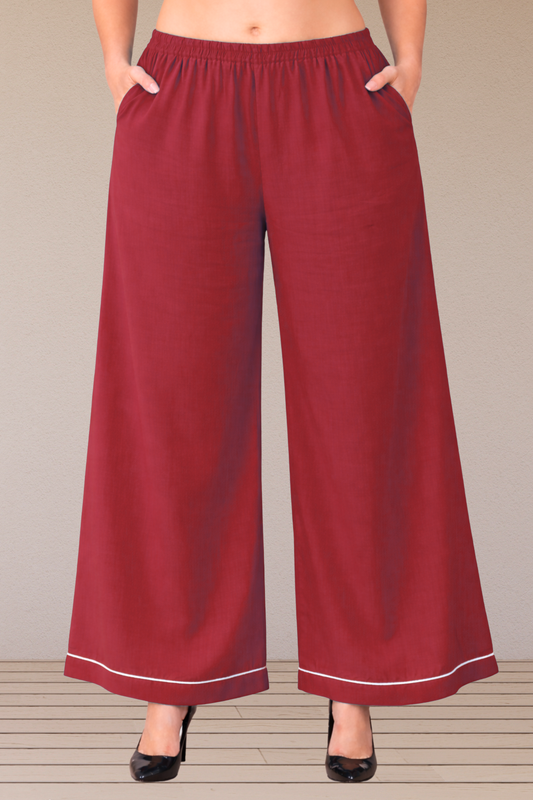 Maroon Detailed Hemline Rayon Palazzo