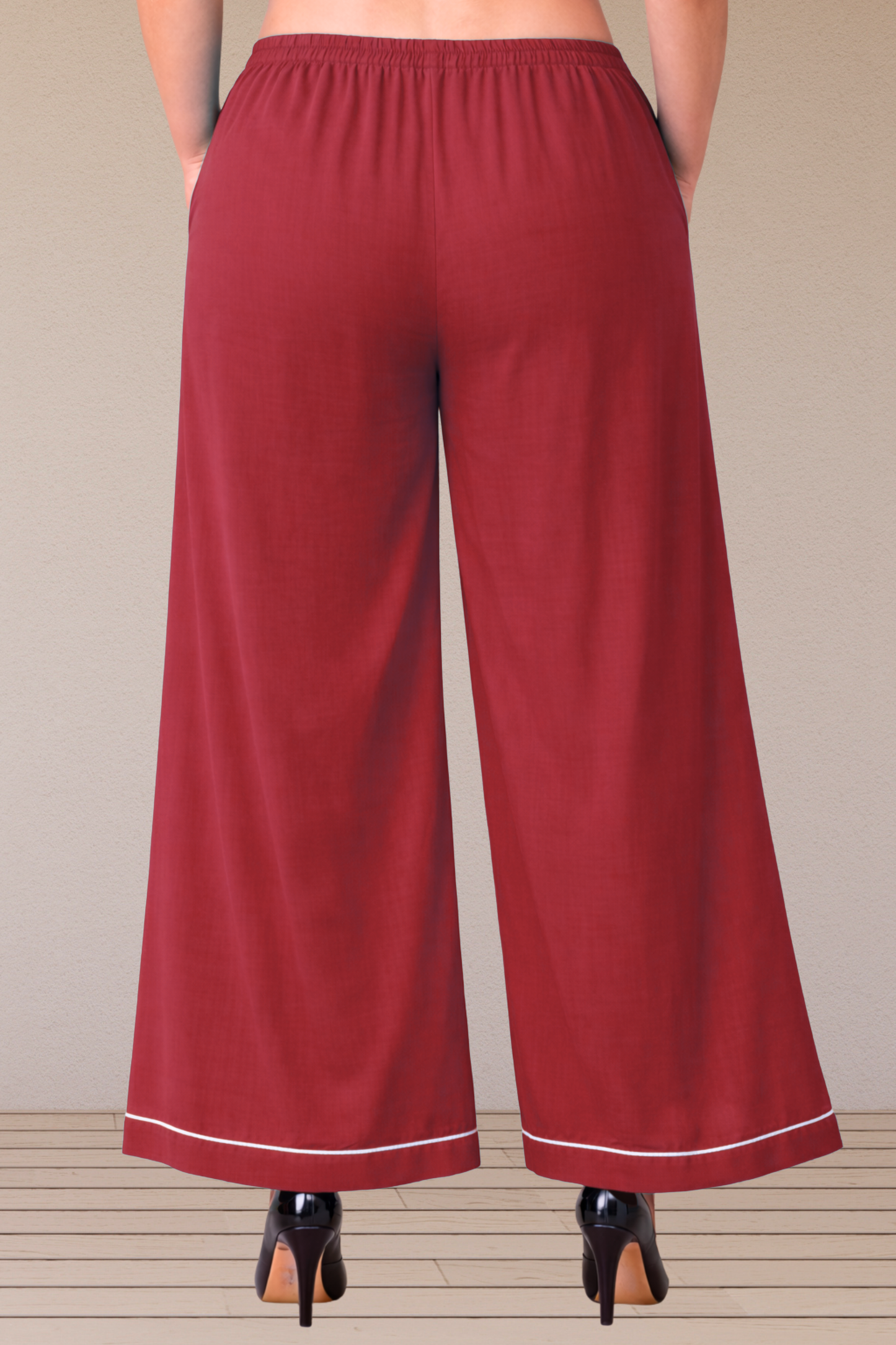 Maroon Detailed Hemline Rayon Palazzo