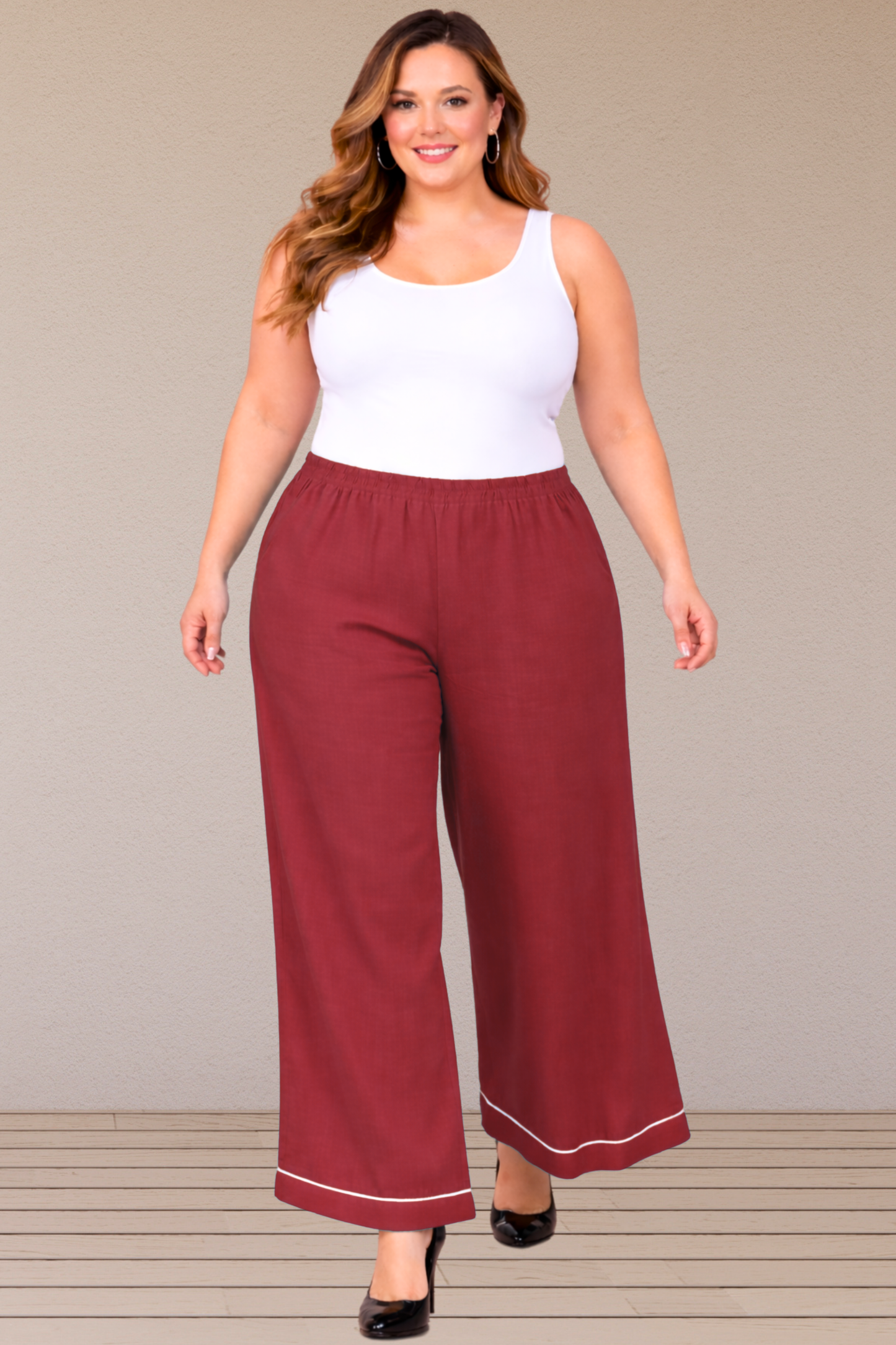 Maroon Detailed Hemline Rayon Palazzo