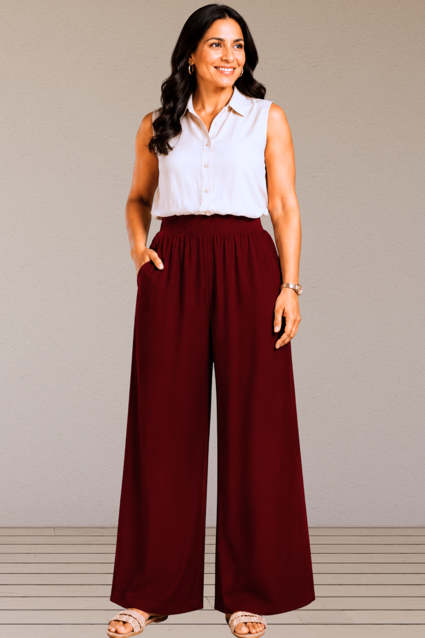 Maroon Flared Palazzo Pant