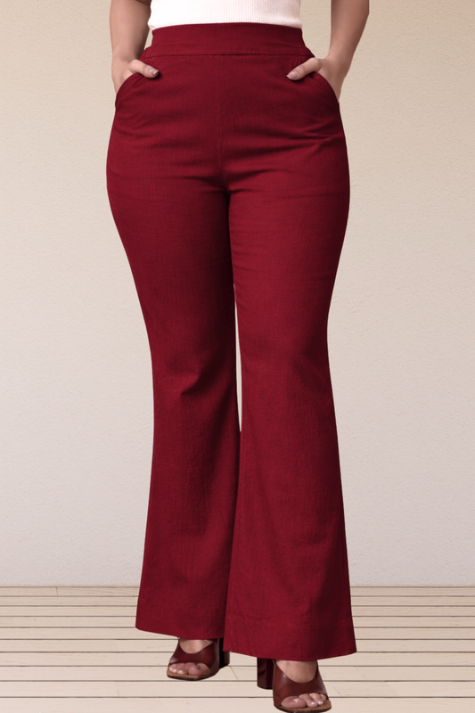 Maroon Flared Slub Pants