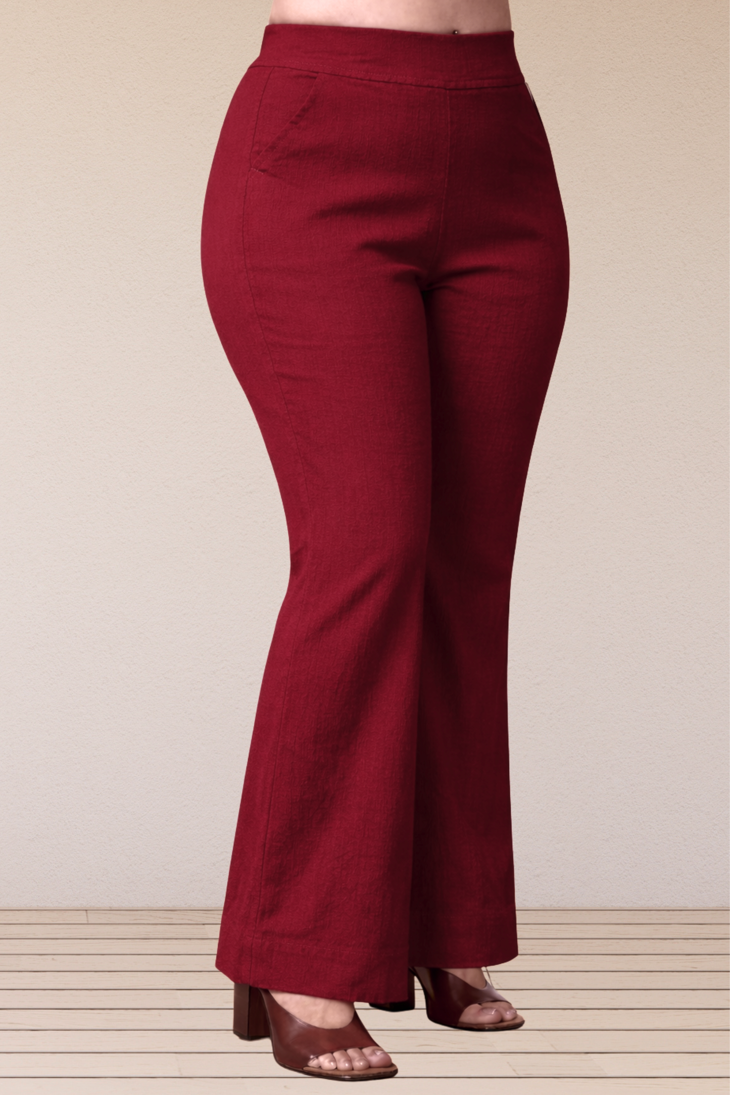 Maroon Flared Slub Pants