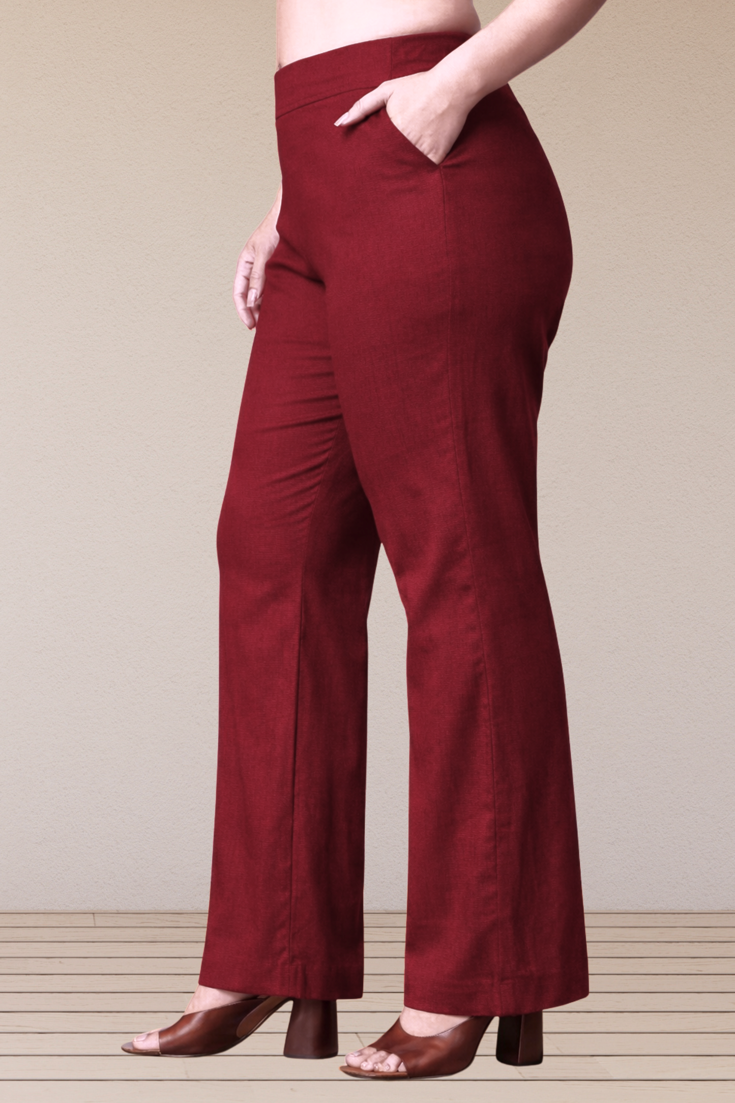 Maroon Flared Slub Pants