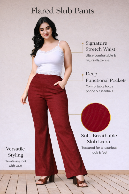 Maroon Flared Slub Pants