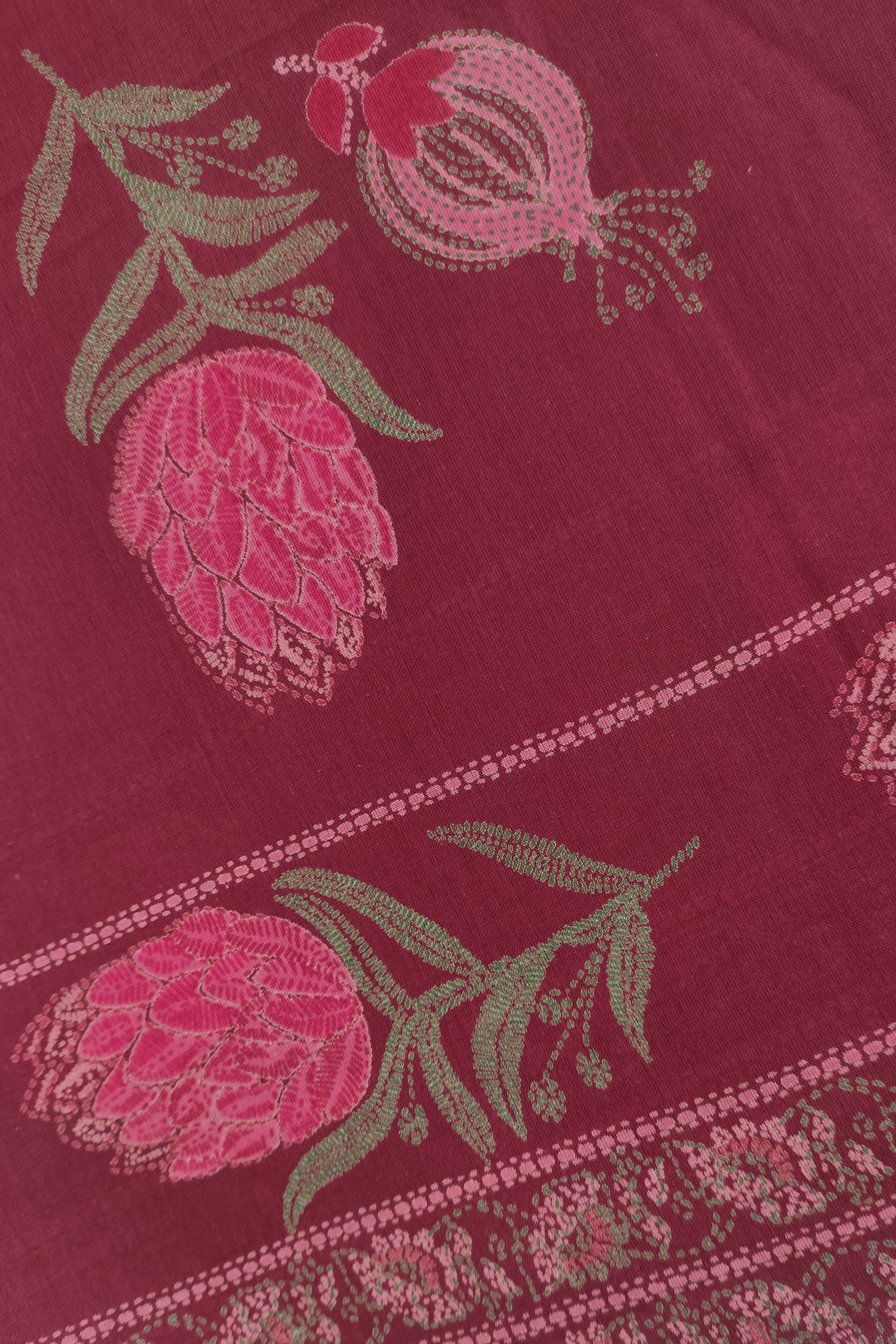 Maroon Floral Cotton Dupatta