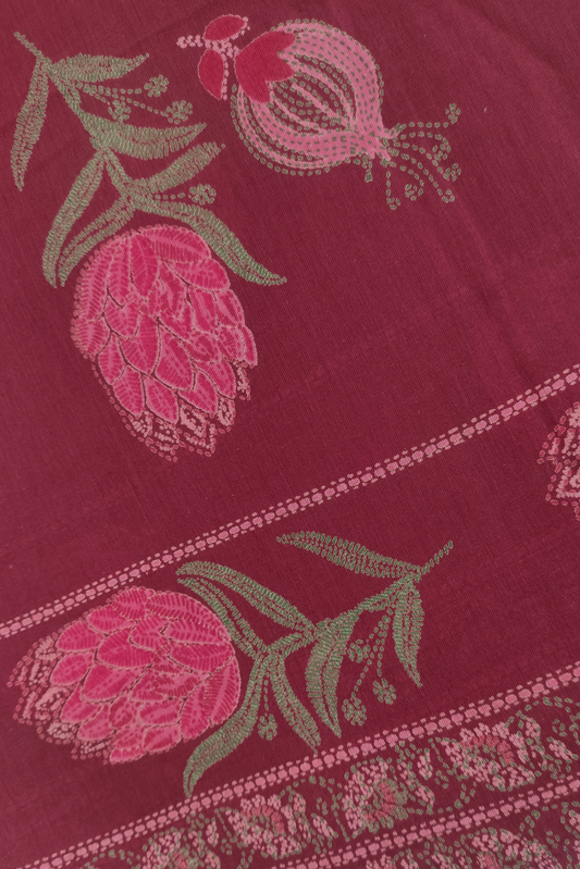 Maroon Floral Cotton Dupatta