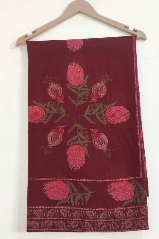Maroon Floral Cotton Dupatta