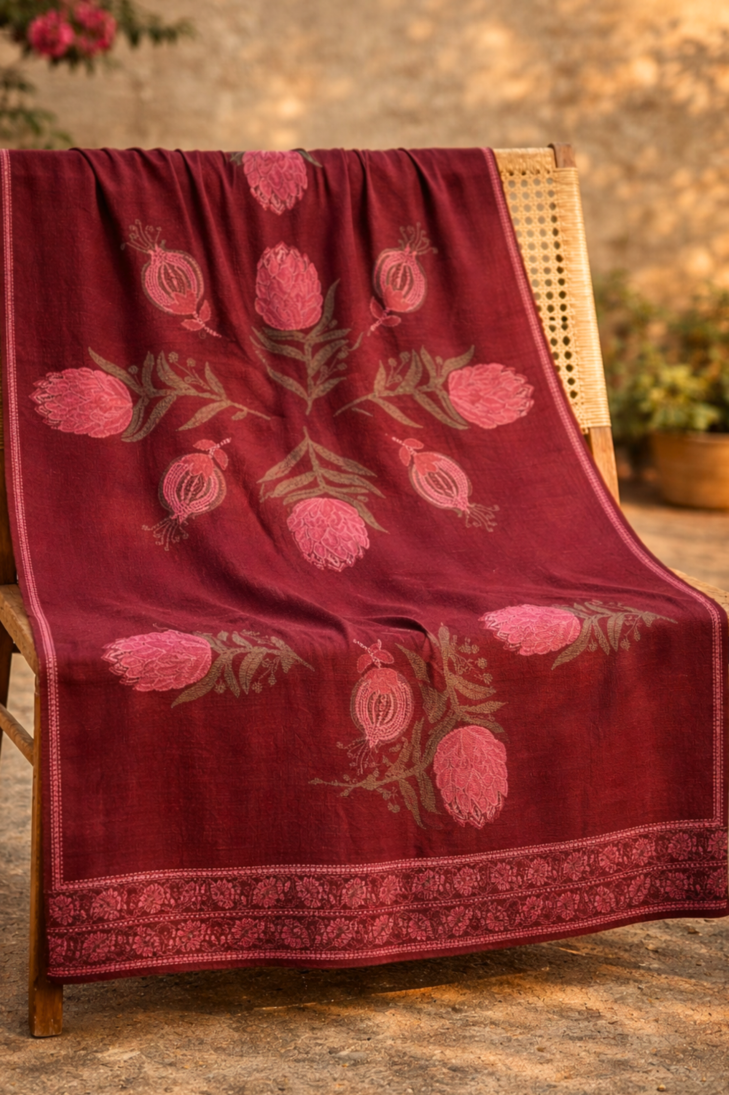 Maroon Floral Cotton Dupatta