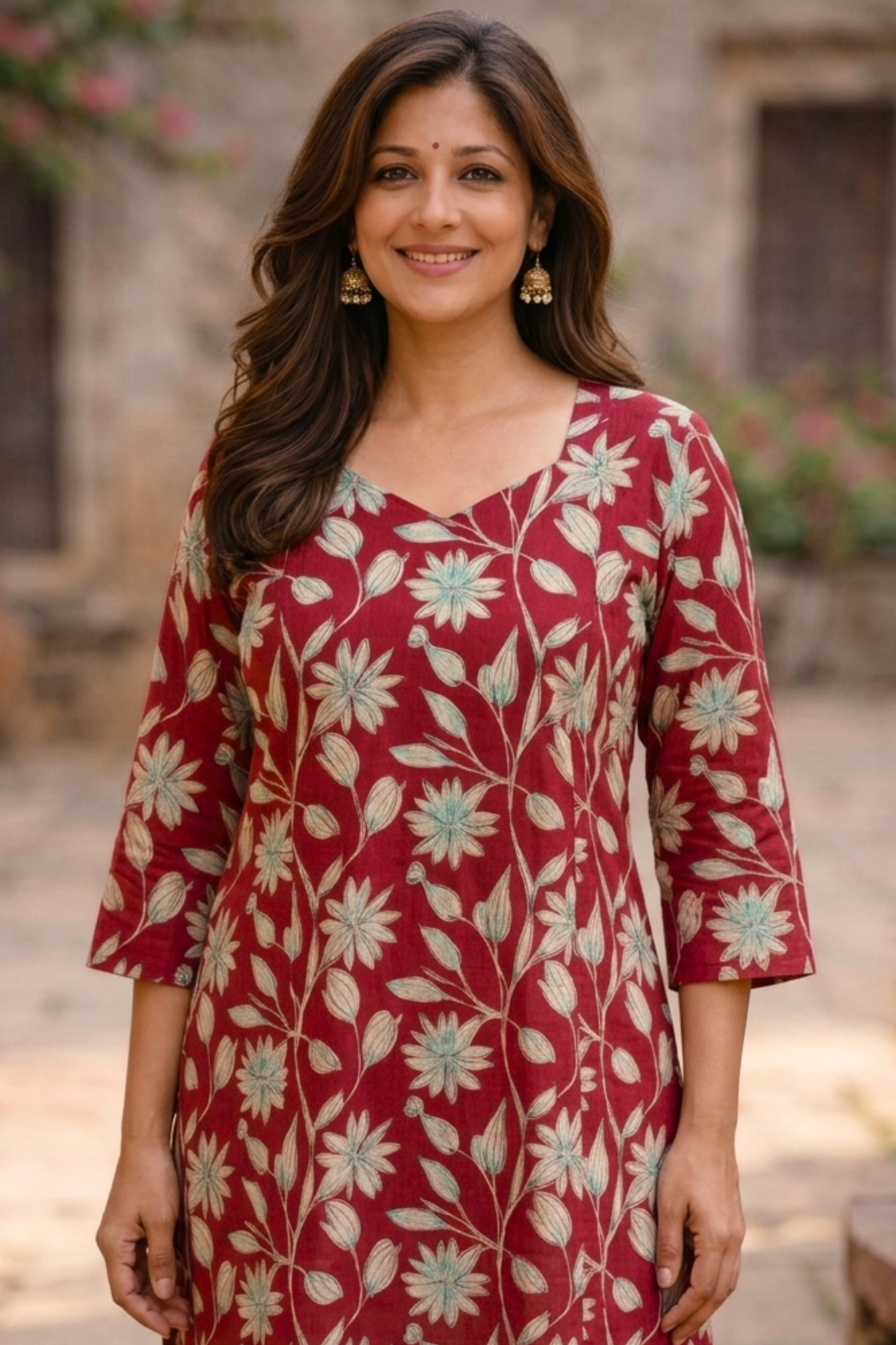 Maroon Floral Cotton Kurta