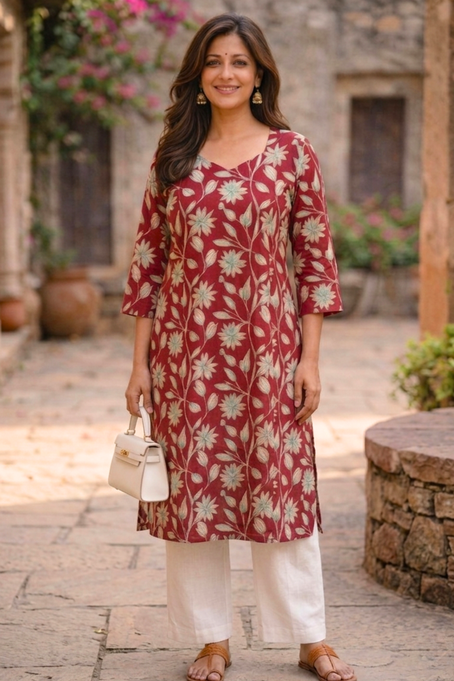 Maroon Floral Cotton Kurta