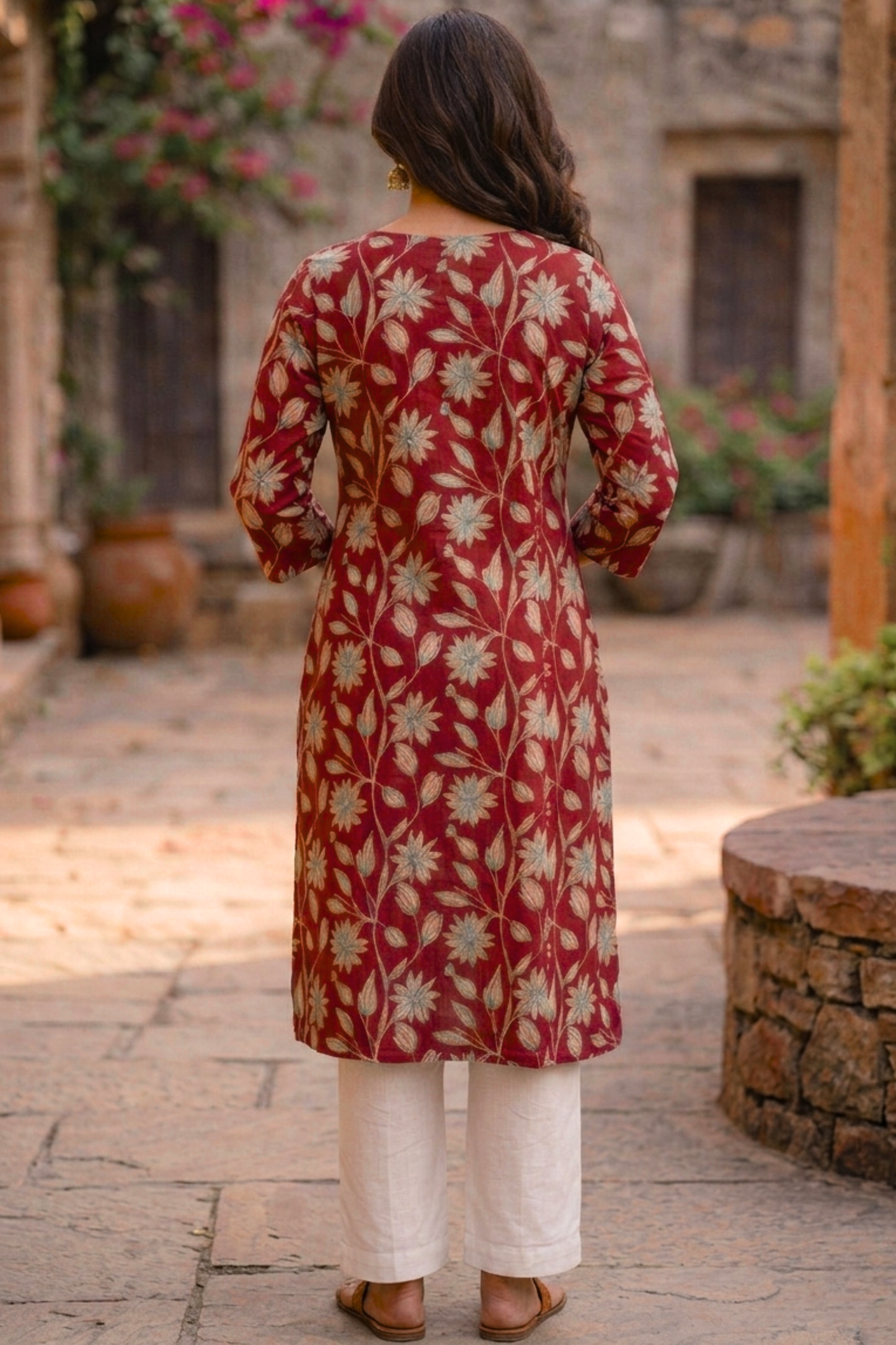 Maroon Floral Cotton Kurta