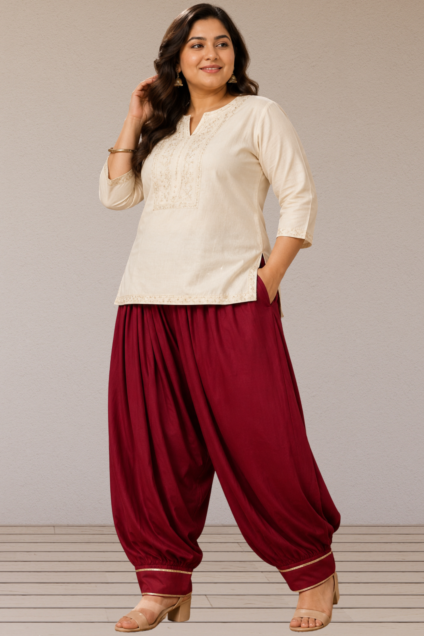 Maroon Lace Hem Afghani Salwar