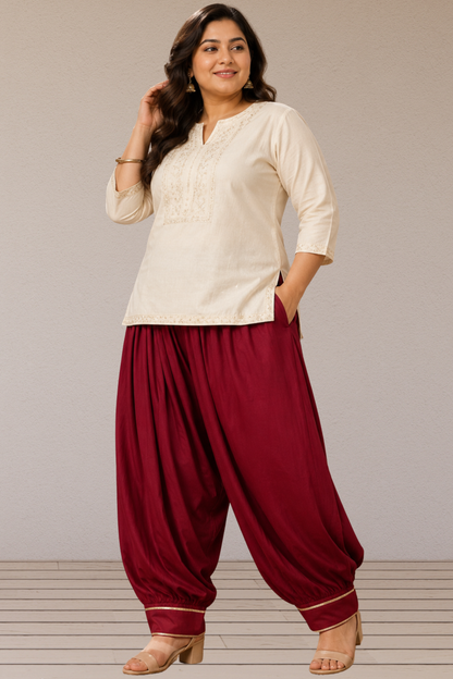 Maroon Lace Hem Afghani Salwar
