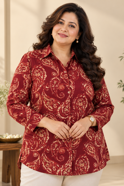 Maroon Paisley Printed Collared Shirt