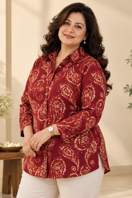 Maroon Paisley Printed Collared Shirt