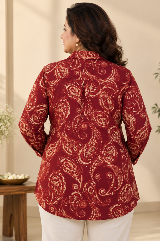 Maroon Paisley Printed Collared Shirt
