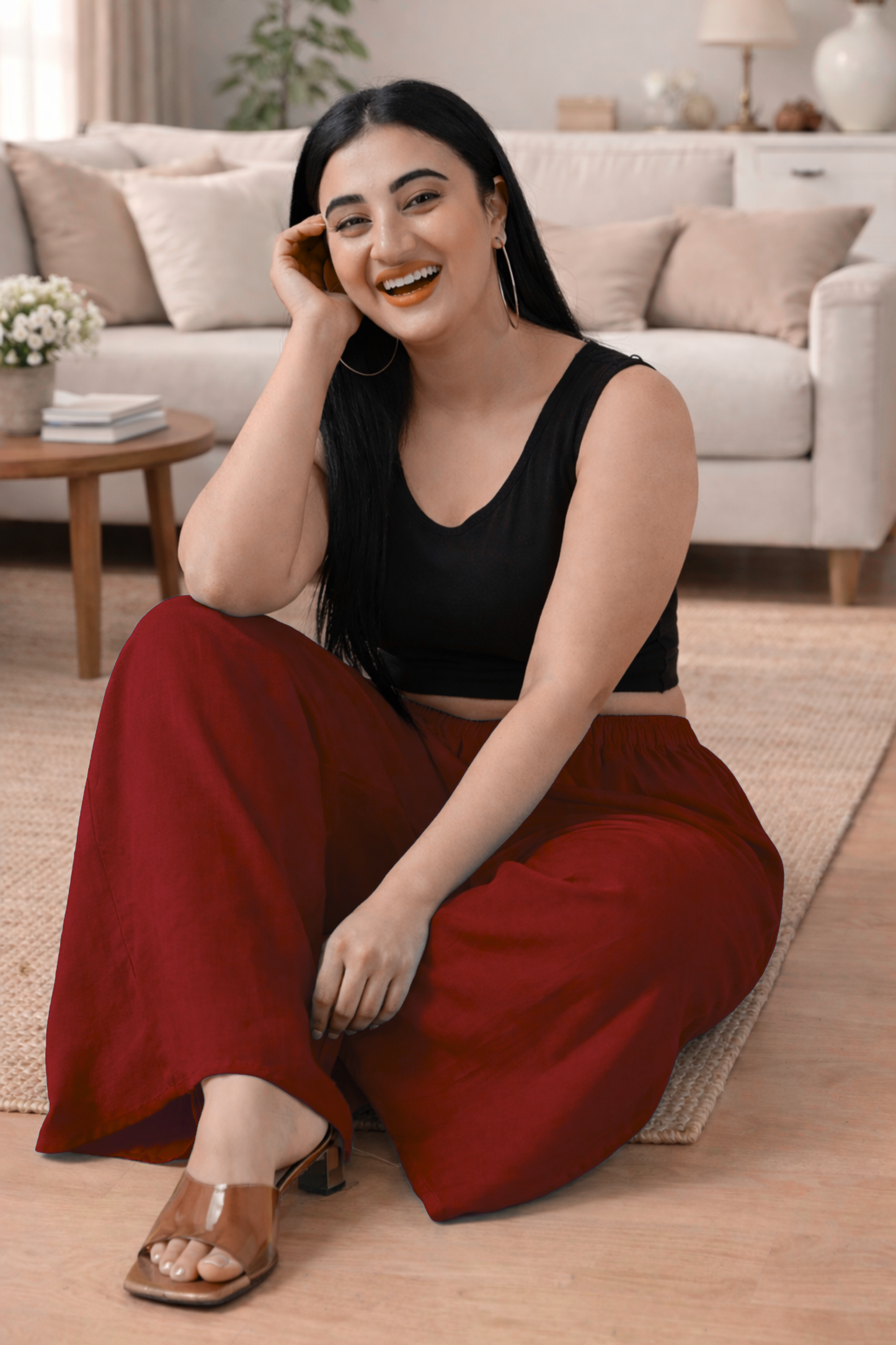 Maroon Rayon Loose Palazzo