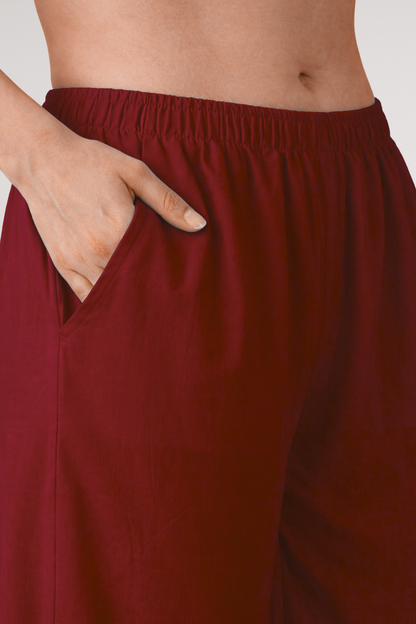 Maroon Rayon Loose Palazzo