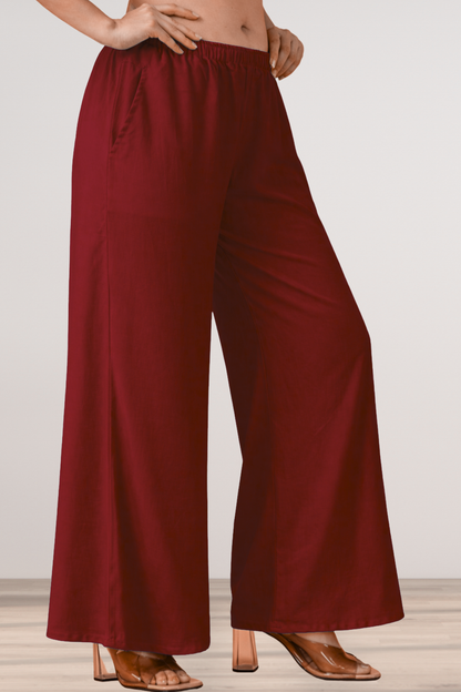 Maroon Rayon Loose Palazzo