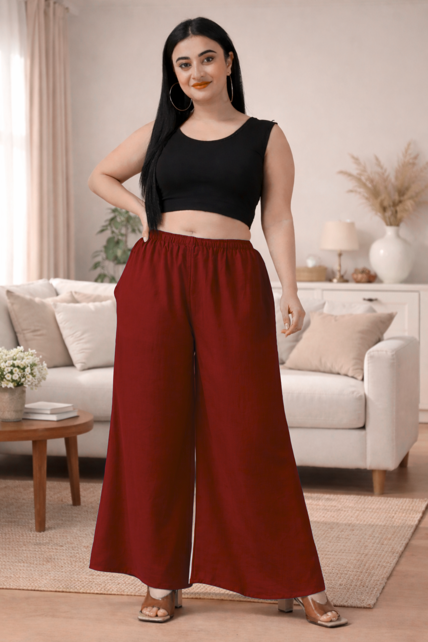 Maroon Rayon Loose Palazzo