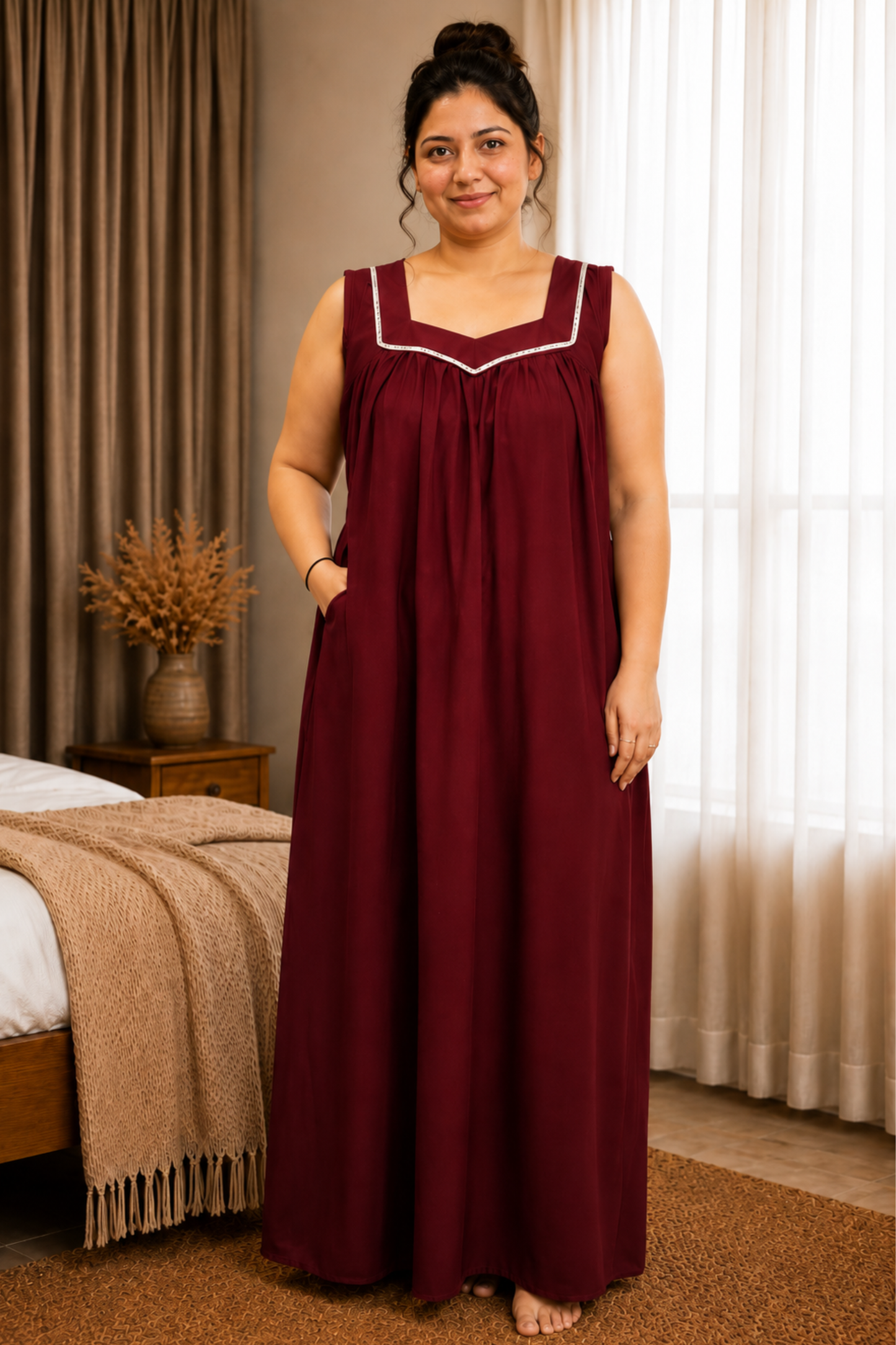 Deep Maroon Rayon Night Gown