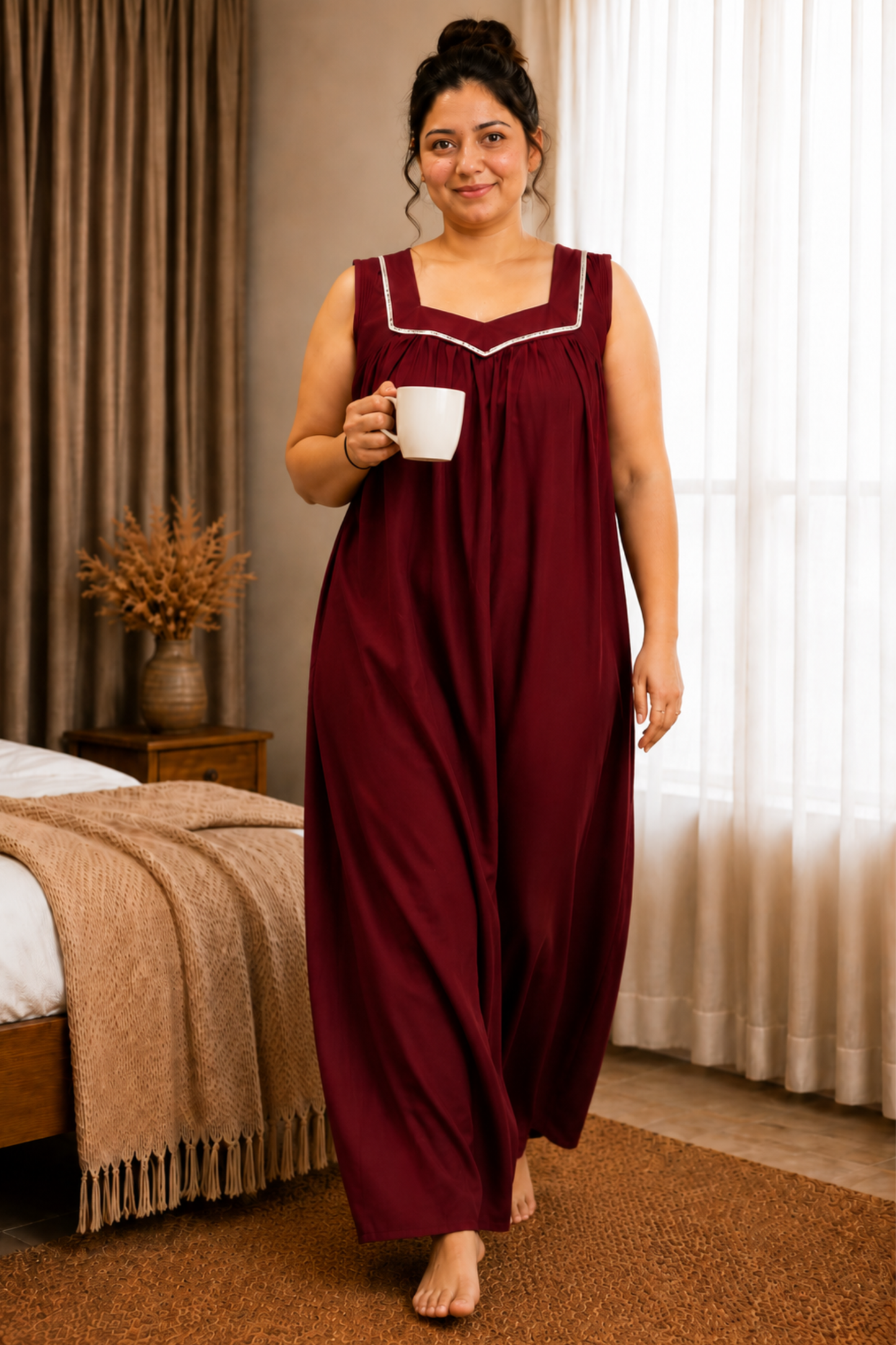 Deep Maroon Rayon Night Gown