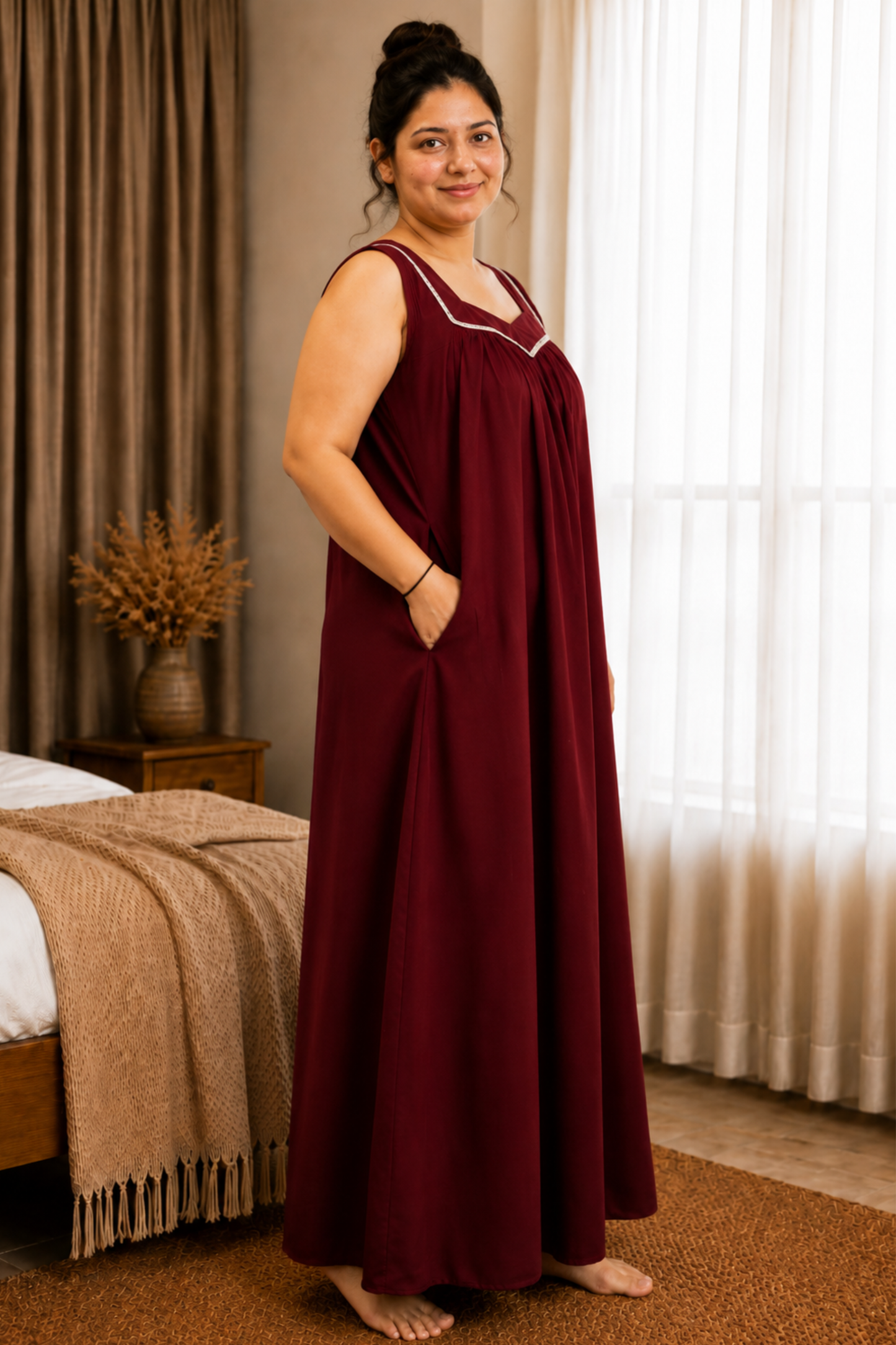 Deep Maroon Rayon Night Gown