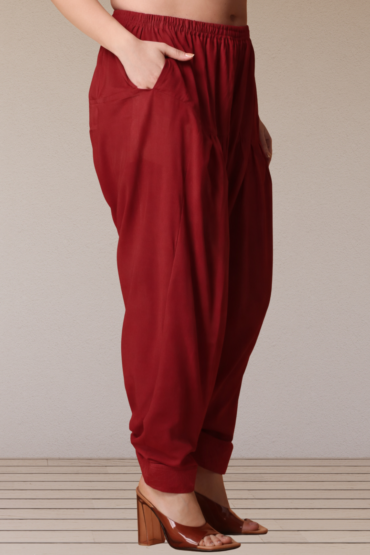 Maroon Rayon Pleated Salwar