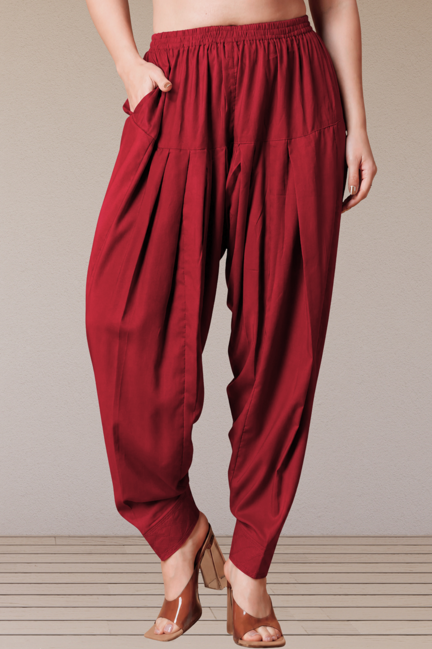 Maroon Rayon Pleated Salwar