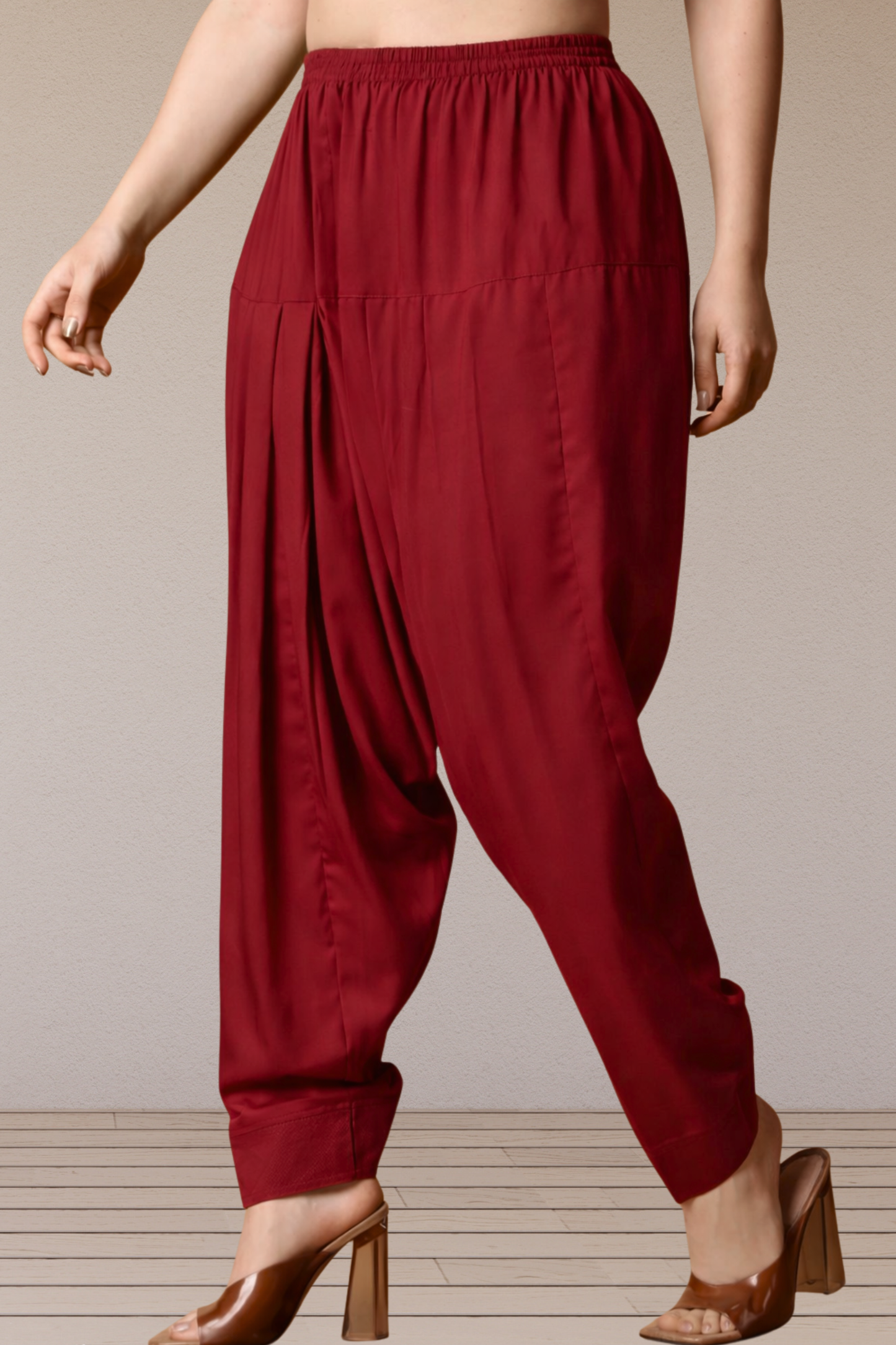 Maroon Rayon Pleated Salwar