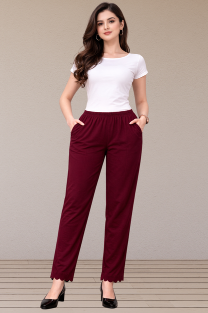 Maroon Scallop Cut Cotton Palazzo