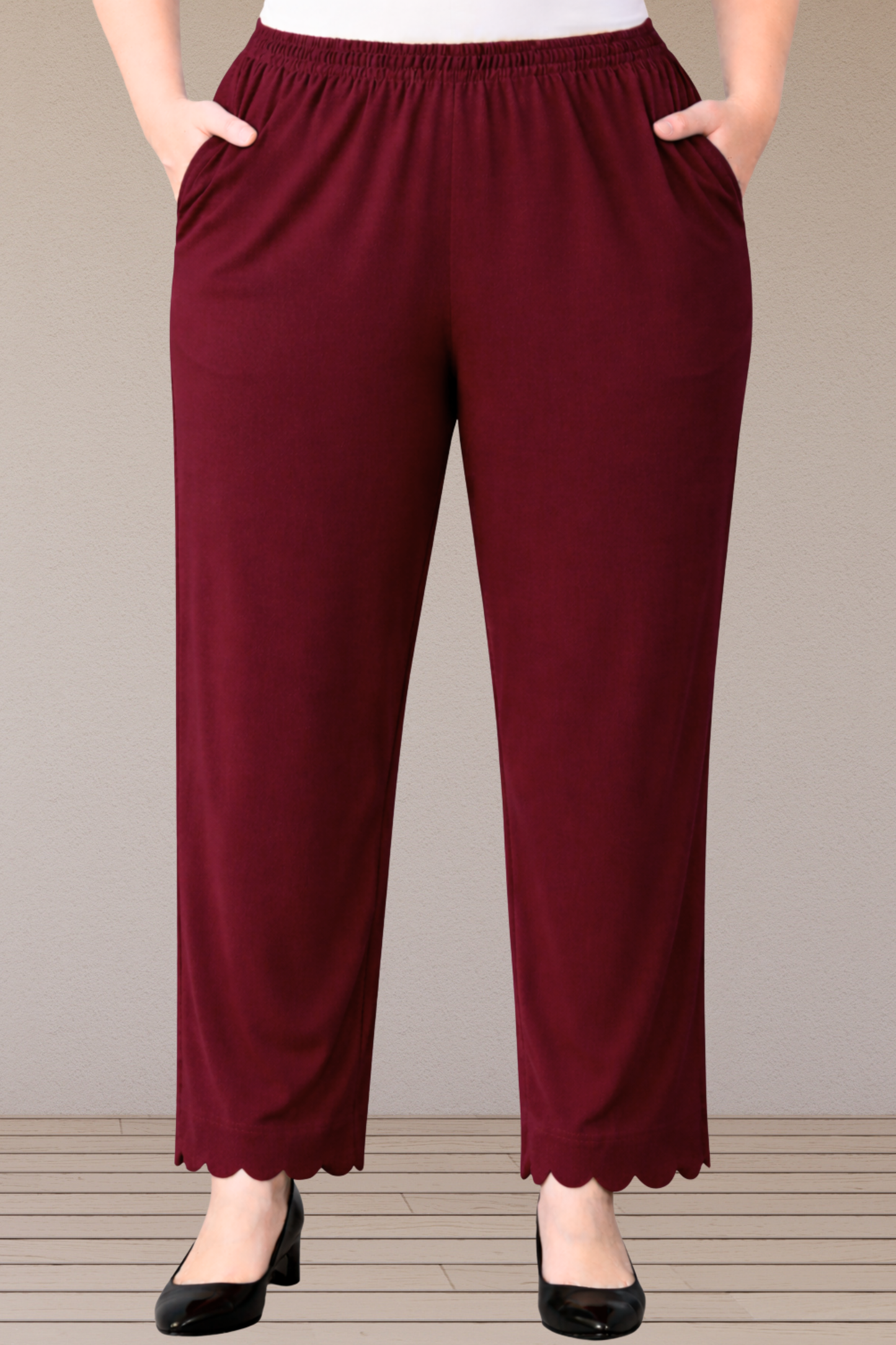 Maroon Scallop Cut Cotton Palazzo