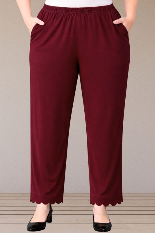 Maroon Scallop Cut Cotton Palazzo