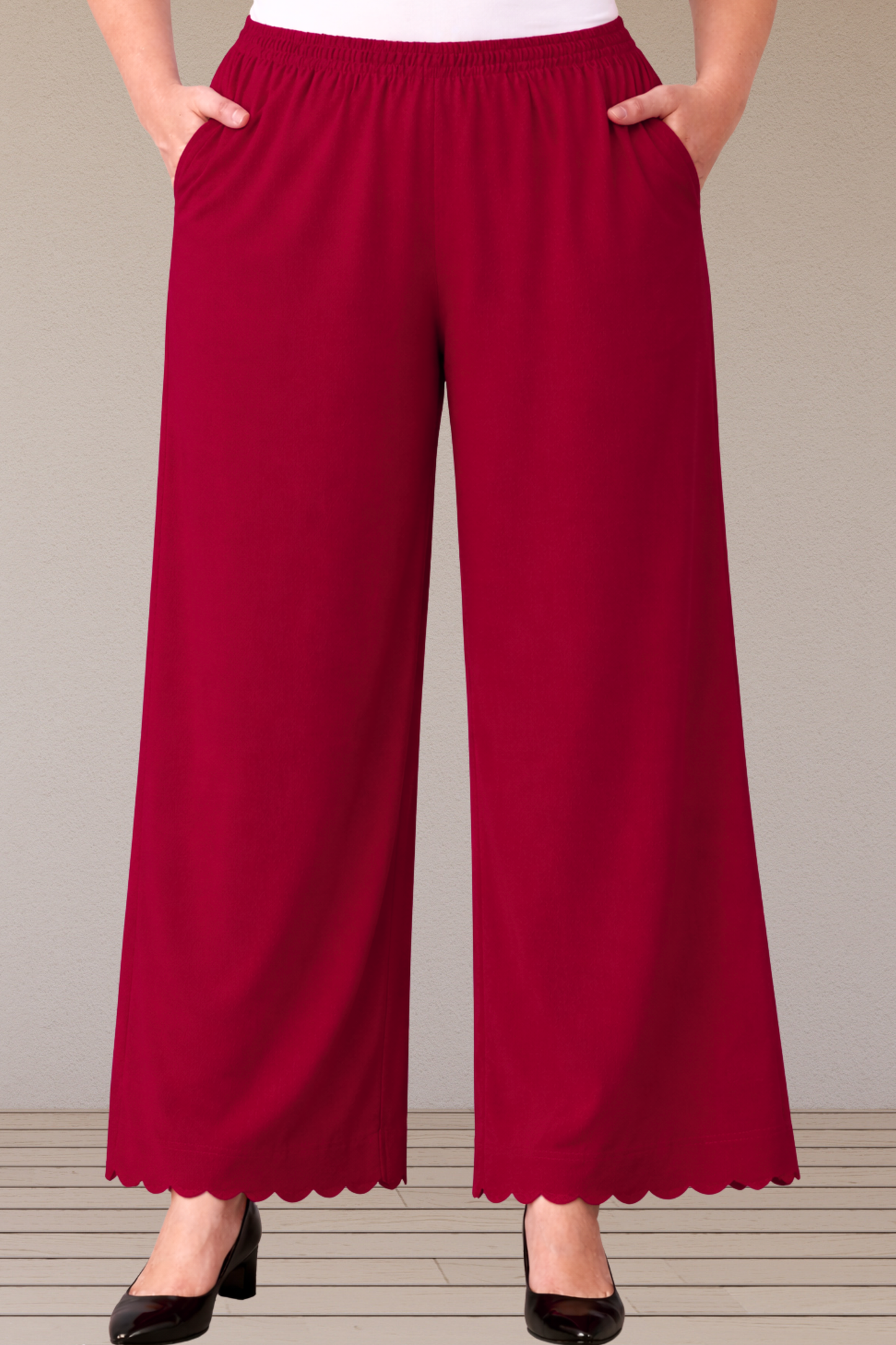 Maroon Scallop Cut Loose Palazzo