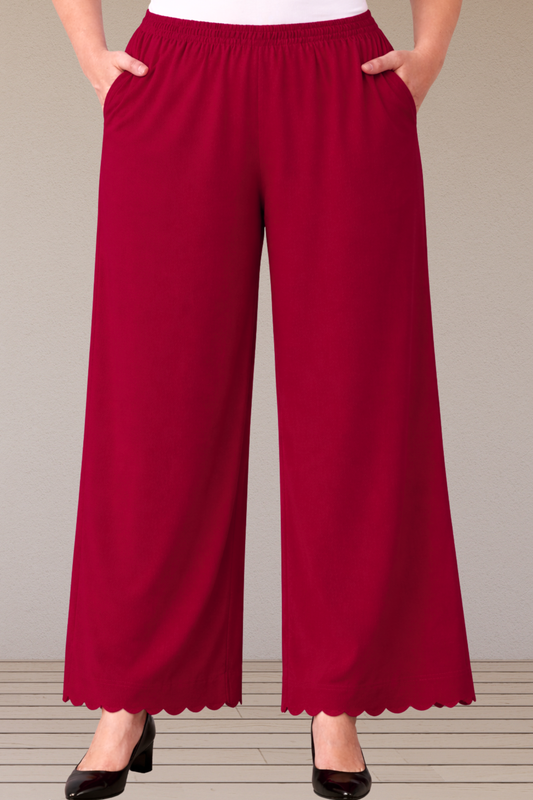Maroon Scallop Cut Loose Palazzo