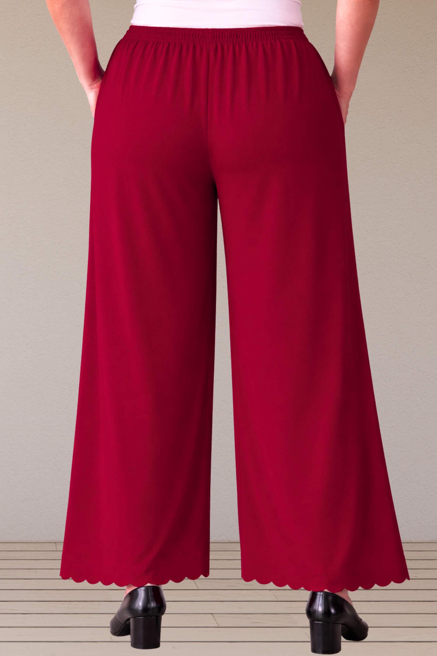 Maroon Scallop Cut Loose Palazzo