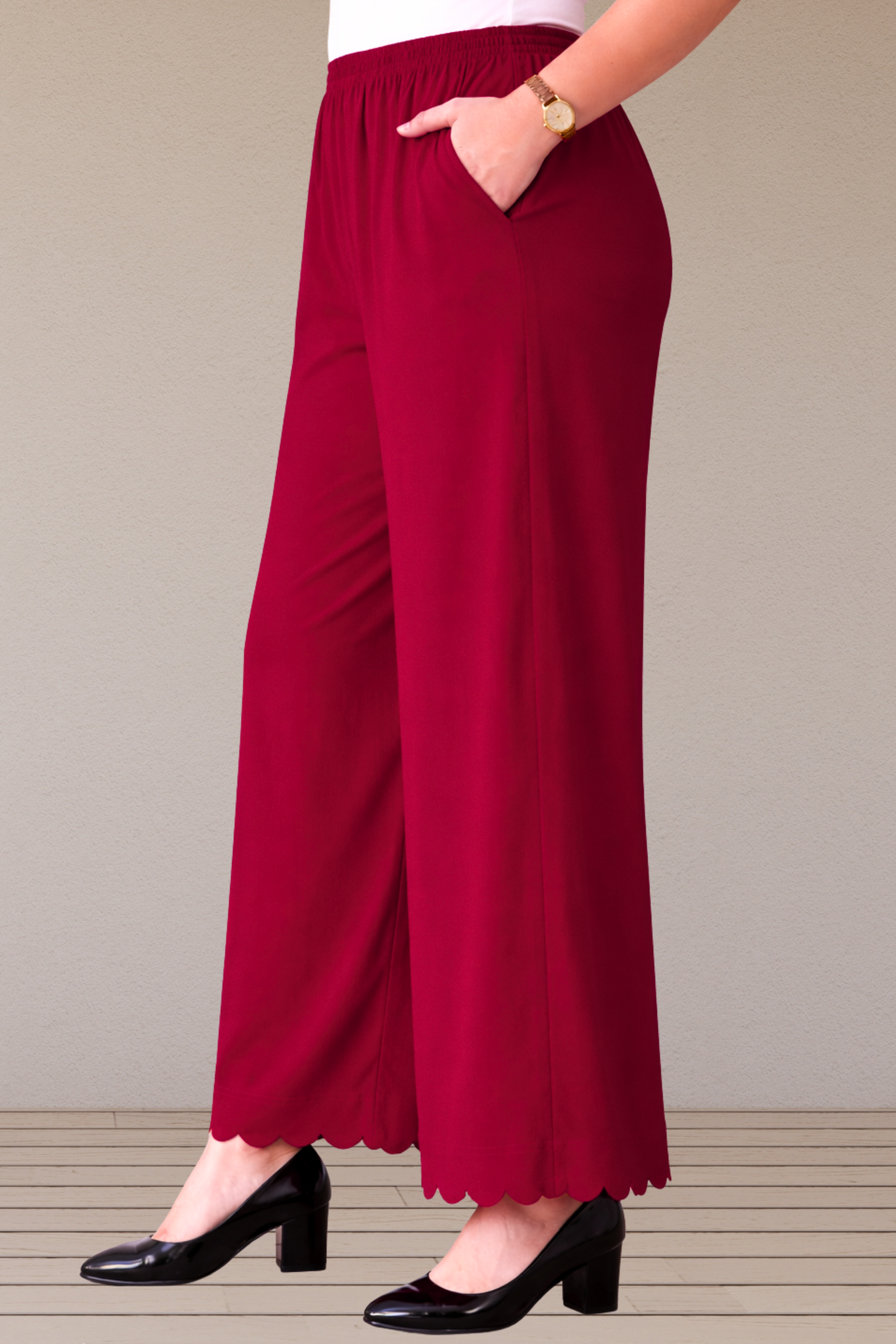 Maroon Scallop Cut Loose Palazzo