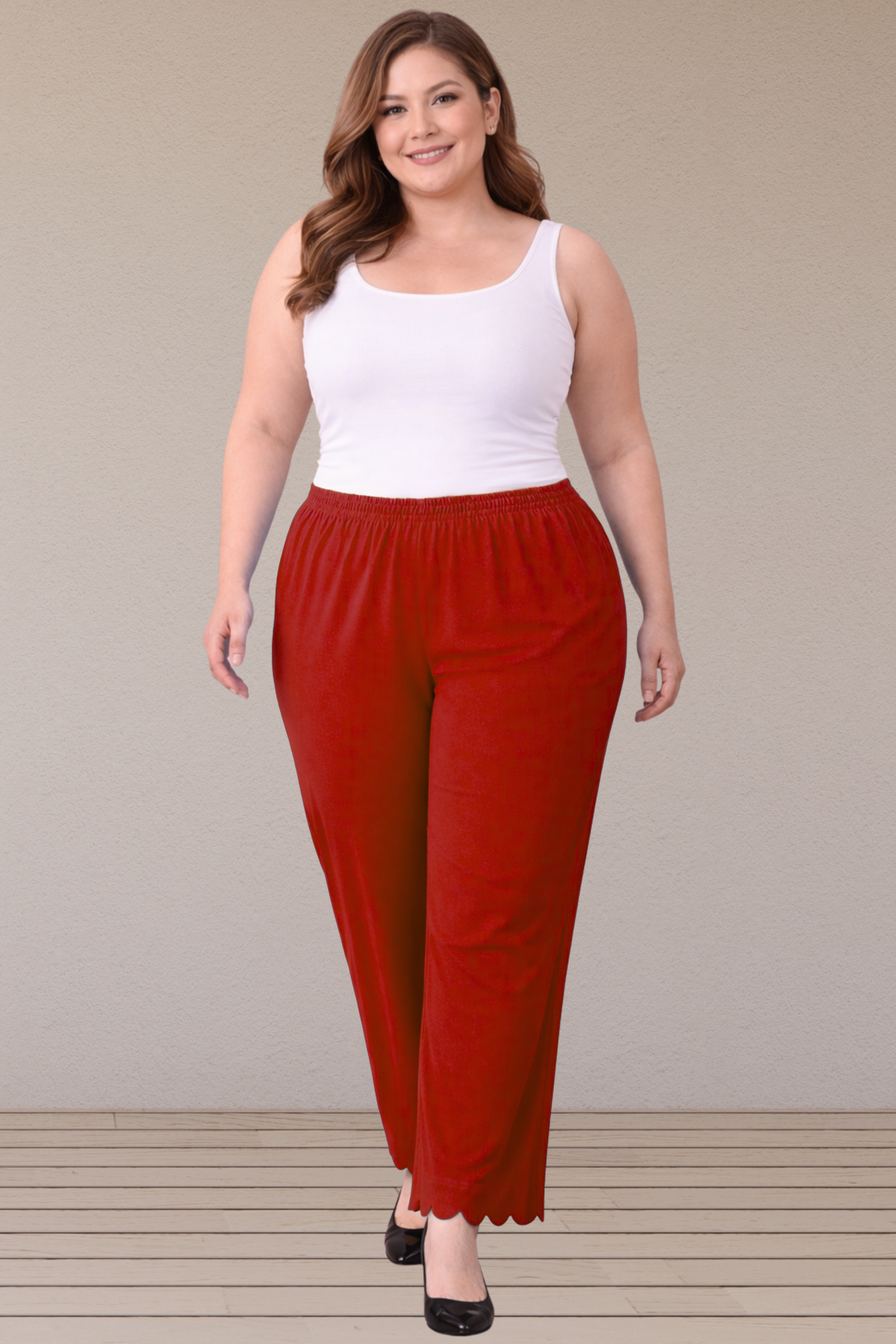 Maroon Scallop Cut Palazzo