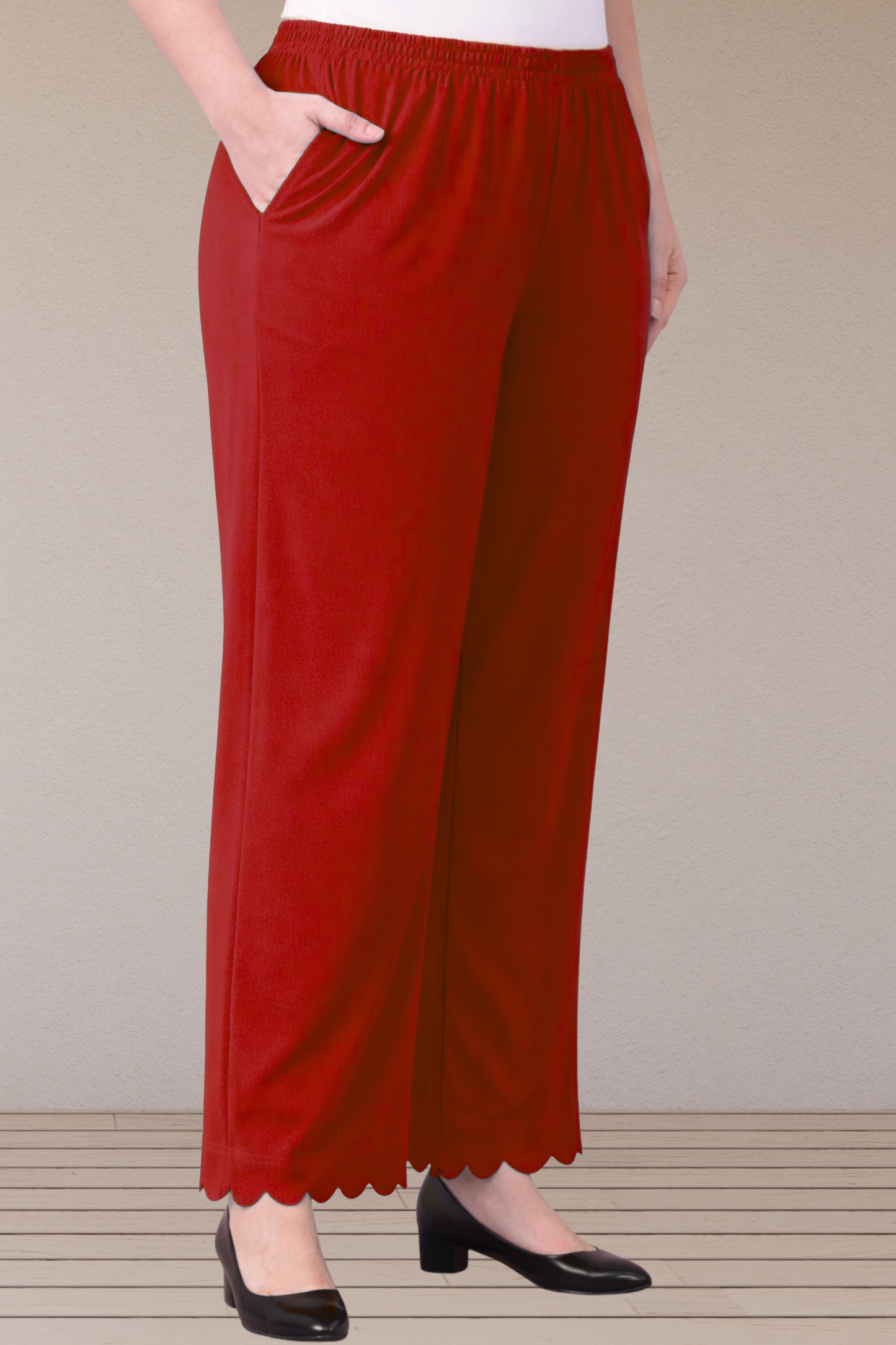 Maroon Scallop Cut Palazzo