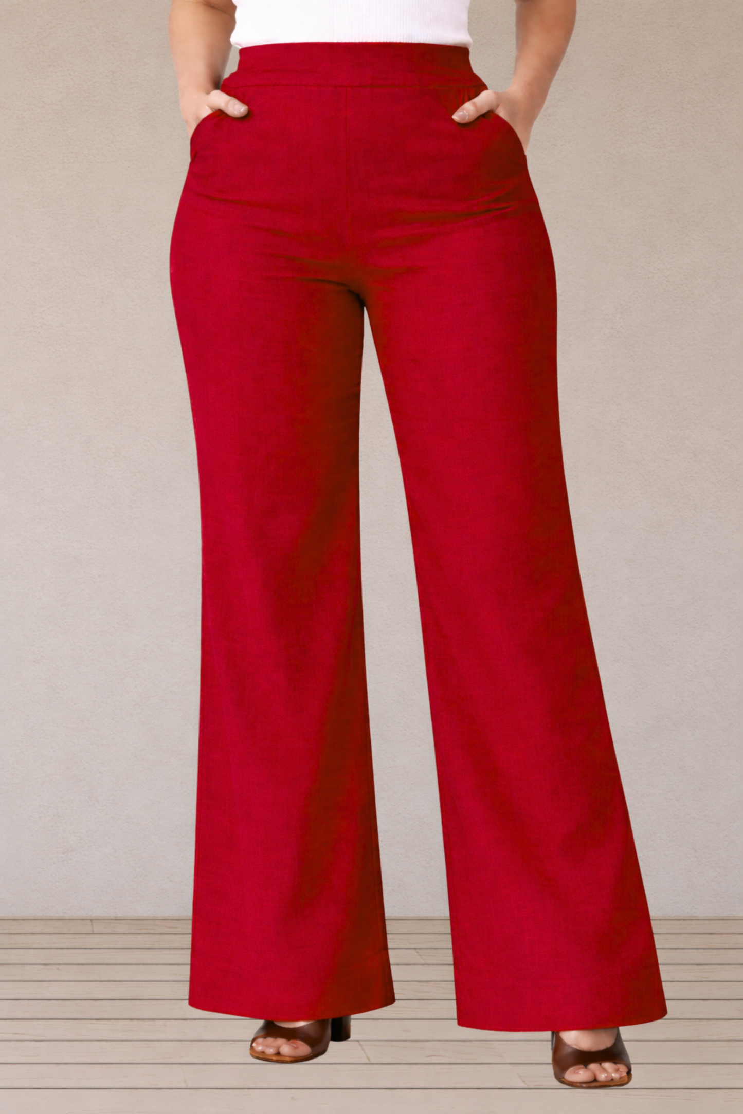 Red Wide Leg Slub Pants