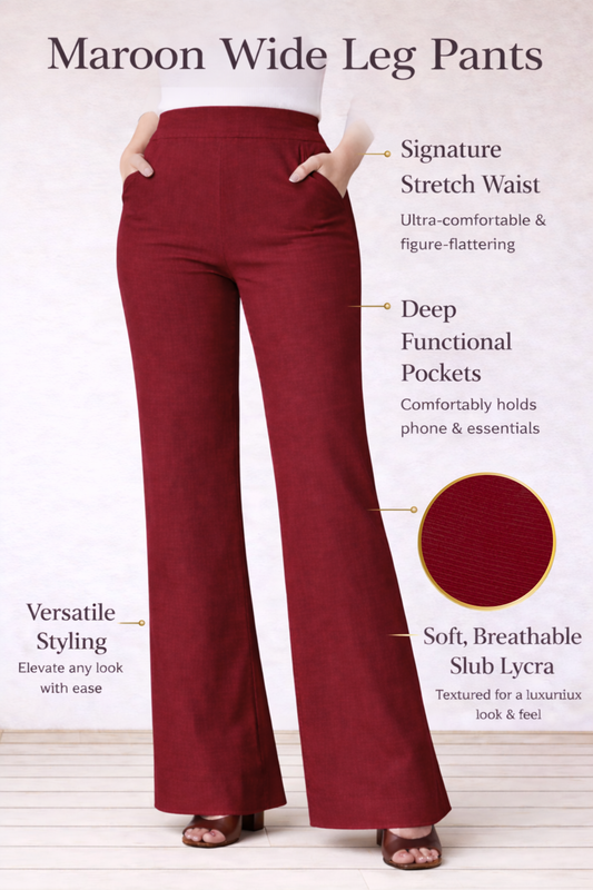 Maroon Wide Leg Slub Pants