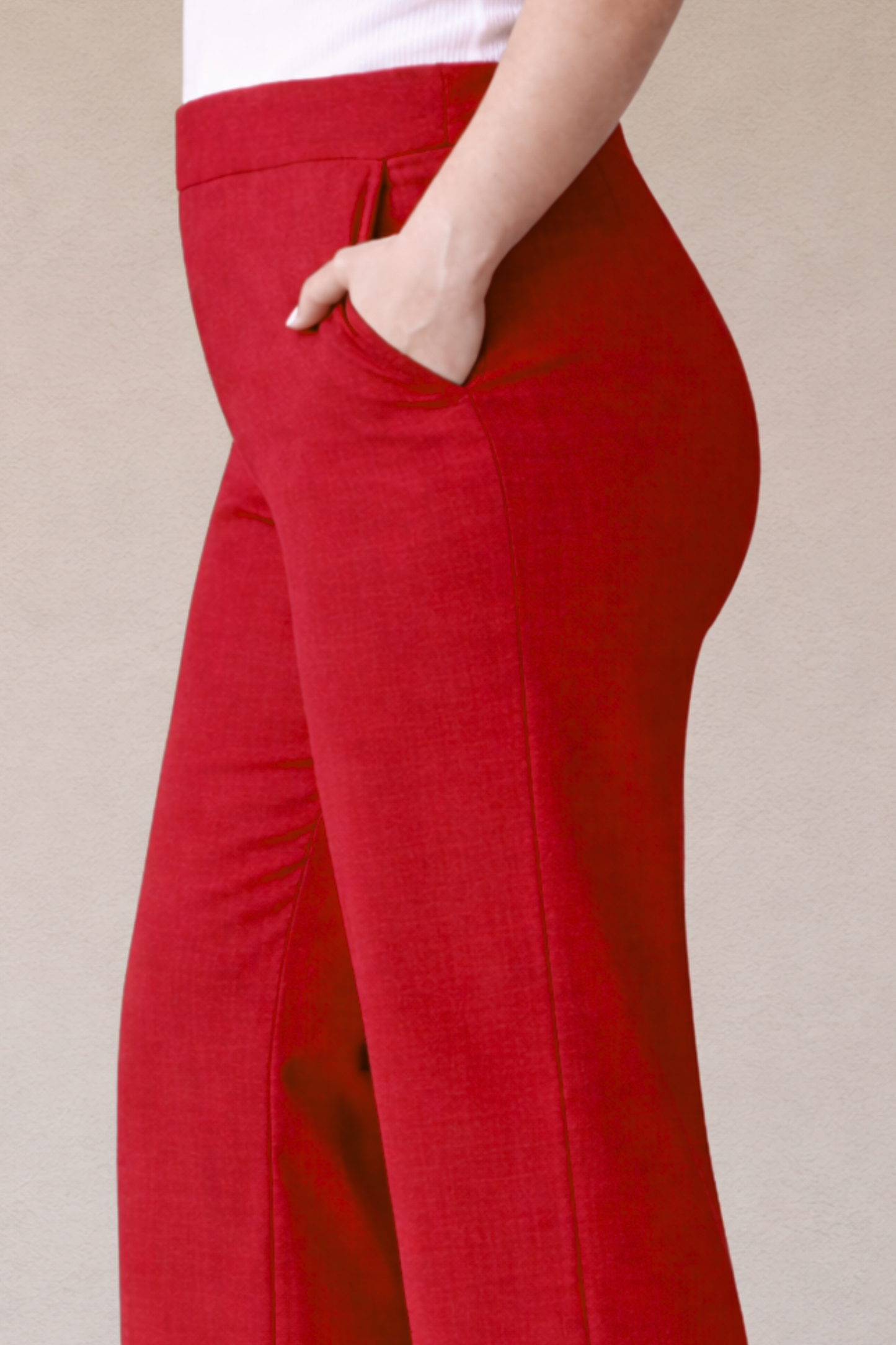 Red Wide Leg Slub Pants