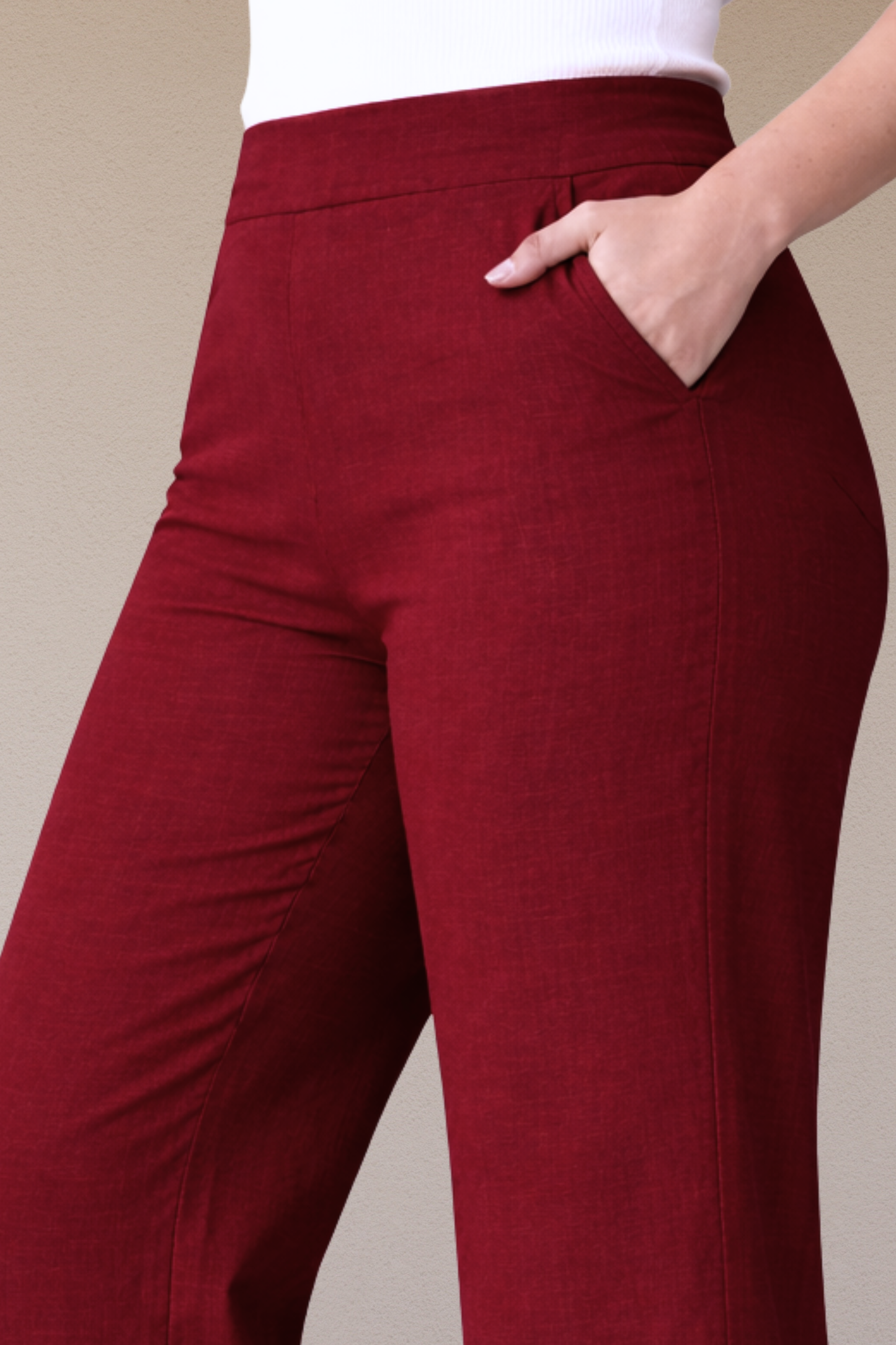 Maroon Wide Leg Slub Pants